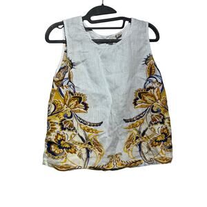 Joie 100% Linen Sleeveless Top Blue Paisley Floral Boxy Western Bohemian Small